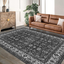 Vintage floral area rug 5x7 feet low pile black