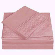 Ensemble de draps de luxe 4 pièces, 1500 fils/cm², drap plat matelassé et taies d'oreiller, infroissable, 100 % coton, King, rose poudré