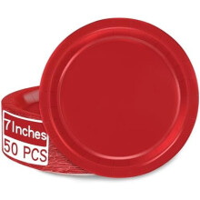 Lot de 50 assiettes en carton rouges robustes de 18 cm (7 pouces) – Assiettes à dessert jetables et résistantes pour mariages, fêtes prénatales