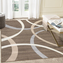 Tapis moderne 4x6, lavable en machine, antidérapant, motifs tourbillonnants et cercles, ultra-fin, à poils courts, imprimé abstrait, marron.