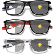 Fotokromiske læsebriller til mænd og kvinder TR90Sport Reader Anti-glare UV-strålefilter (mat sort + mat blå + transparent, +1.5