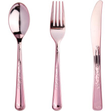 Ensemble de 180 couverts jetables en plastique rose (60 fourchettes, 60 cuillères, 60 couteaux) – Résistant, idéal pour les fêtes et les