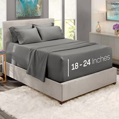 Σετ Σεντόνια Extra Deep Pocket Twin XL, Γκρι, 4 Τεμάχια 1