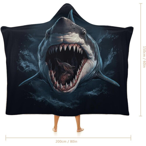 Κουβέρτα Shark Φορετή από Φλις Ρόμπα με Κουκούλα Πάπλωμα από Μικροΐνες Sherpa Λούτρινο 1