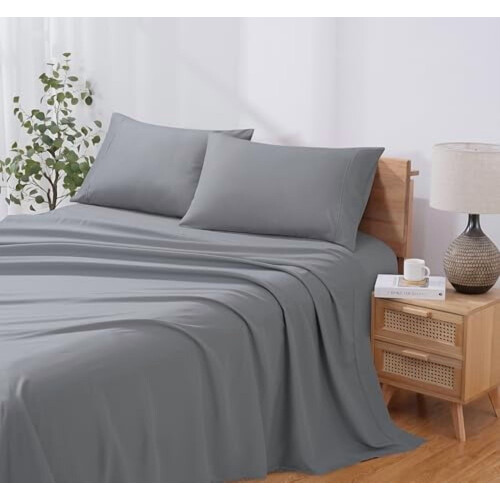 Ensemble de draps en microfibre pour lit double à poches profondes 1