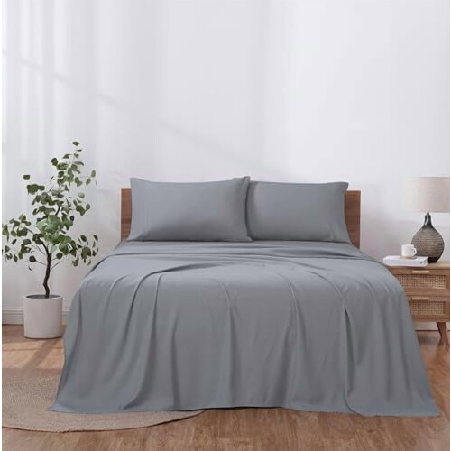 Ensemble de draps en microfibre pour lit double à poches profondes 2