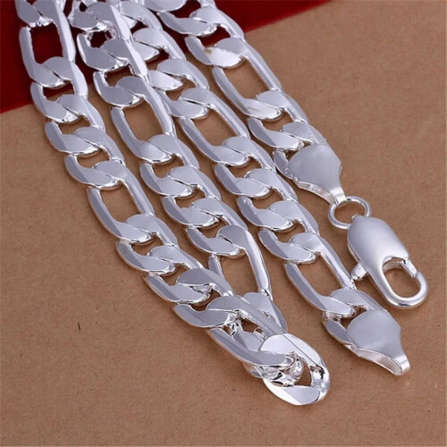 Colar masculino clássico em prata de lei 925, corrente cubana de 12 mm, com pingentes de 18, 20, 22, 24, 26, 28 e 30 polegadas. Ideal para 2