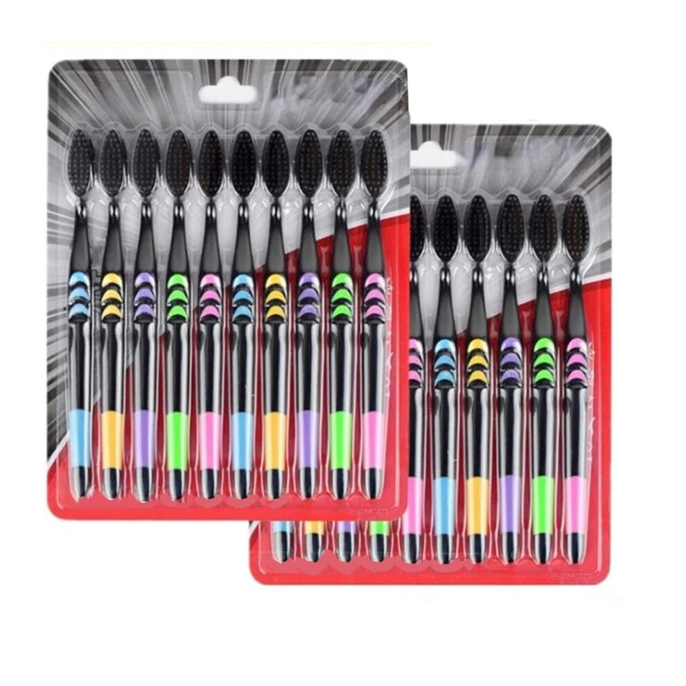 Black Adult Soft Bristle Toothbrush Pack Of 10 Slim Head Gentle Whitening Travelfriendly Set