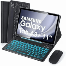 Verlicht toetsenbordhoes met muis, compatibel met Samsung Galaxy Tab A9+ / A9Plus11" (SM-X210/X215/X216/X218), slanke, afneembare draadloze hoes