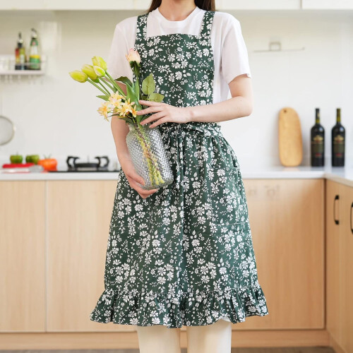 Vintage φόρεμα με ποδιά Pinafore για γυναίκες με τσέπες, χαριτωμένες ποδιές σεφ με 1