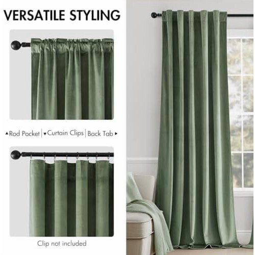 Cortinas de veludo blackout verde-oliva, 52x102 polegadas (2 painéis) 1