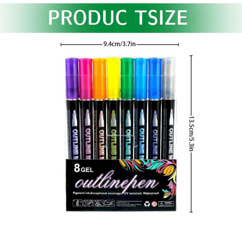 Στυλό χρωματισμού Pens8Color Lightstick, μαρκαδόροι διπλής γραμμής, στυλό Doodle Outline, 2