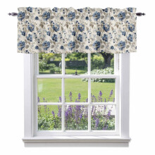 Cantonnière vintage à fleurs bleues, 137 x 46 cm, passe-tringle