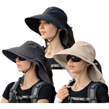 3-delige set dameszonnehoedjes met nekflap, brede rand, UV-bescherming, bucket hat voor de zomer, strand, vissen, wandelen, tuinieren, UPF50+