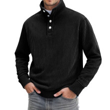 Herren-Sweatshirt aus Cord, langärmelig, einfarbig, lässig mit Knopfleiste, Herbst/Winter