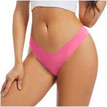 Stringtanga's voor dames, zijden ondergoed voor dames, lage taille, effen kleur, naadloos, onzichtbaar, stretch stringtanga, felroze S