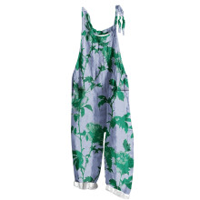 Mono vaquero estampado sin mangas para mujer - Dos bolsillos, lino flameado, 100 % poliéster - Mono informal para mujer, tallas S-5XL