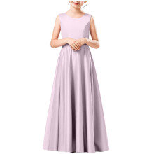 Vestido largo sin mangas de cuello redondo de color liso para niñas, ideal para fiestas, eventos formales o eventos (morado, 2-3 años).