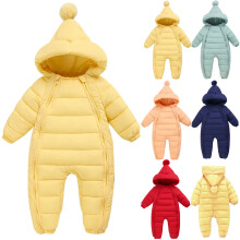 0-24 Monate Neugeborene Mädchen Jungen Doppelter Reißverschluss Warmer Schneeanzug Jumpsuit Daunenmantel Kapuzenstrampler Wattierter Spielanzug