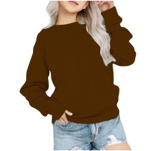 Sudadera infantil para niños y niñas, color liso, cuello redondo, moda infantil, primavera, otoño, linda sudadera de manga larga, color marrón.
