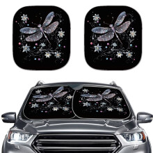 Lot de 2 pare-soleil pliables en forme de libellule pour pare-brise de voiture, protection UV et chaleur, compatible avec la plupart des voitures