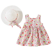 Sommerkleider mit Blumenmuster für Kleinkinder (2025) – Ärmelloses Westenkleid mit Strohhut (2-teiliges Set)