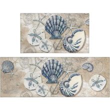 Conjunto de 2 tapetes de cozinha náuticos com tema oceânico, antiderrapantes e laváveis (43 x 119 cm + 43 x 76 cm), decoração de praia e
