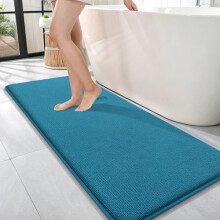 Tappetino da bagno spesso in memory foam 47x17", blu pavone, asciugatura rapida, antiscivolo, lavabile in lavatrice, compatibile con bagno, vasca e