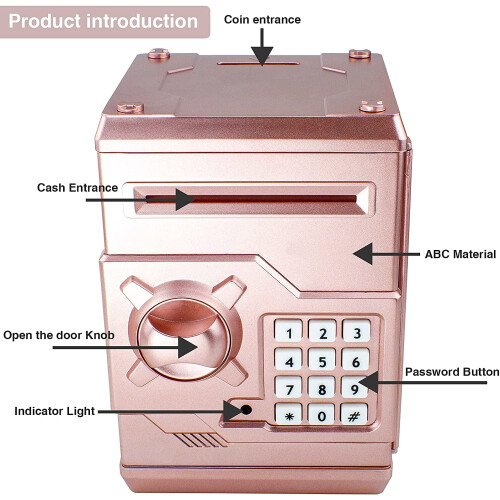 Mini Cofrinho ATM Infantil – Cofre Eletrônico com Código, Contador de Dinheiro e Trava com Senha (Ouro Rosa) 2