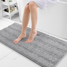 Tappeto da bagno a righe in ciniglia 47x20", tappetino da bagno extra spesso, assorbente, antiscivolo, a pelo lungo, lavabile in lavatrice, grigio