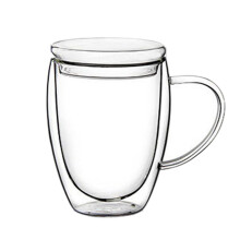 Canecas de vidro de parede dupla com tampa e alça – Resistentes ao calor, isoladas para café, chá, latte e cappuccino.