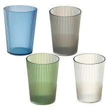 Conjunto de 4 copos de vidro canelado – Copos vintage para highball e coquetéis para bar em casa (cinza, verde, azul, transparente) –