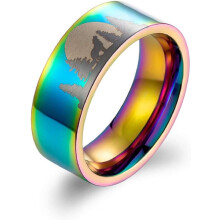Anello da uomo in stile punk norreno vichingo con lupo, design totem ululante/ruggente, anello a sigillo gotico in acciaio inossidabile, tema foresta