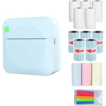 Mini Bluetooth thermische printer met 5 papierrollen - Draagbare, inktloze stickerprinter voor foto's, etiketten en studienotities