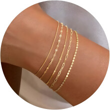 DESIGNICE Gouden Armbanden voor Dames – 14K Verguld Stapelbare, Waterdichte, Verstelbare Paperclip Tennisarmbanden Set