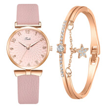 Lässige Damen-Armbanduhr aus Leder mit Kristallarmband – Analog-Quarzuhr, Edelstahl, Geburtstags-/Jahrestagsgeschenk für Sie