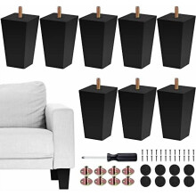 Set van 8 vierkante meubelpoten van massief hout (10 cm) voor bank, fauteuil, bed, dressoir en kast – zwart, inclusief bevestigingsmateriaal,
