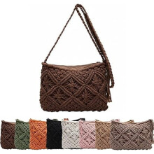 Bolso de mano minimalista con borla para mujer – Bolso retro tejido en cuerda de algodón, bolso de playa estilo boho para vacaciones de verano