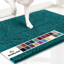 Zerbino super assorbente in microfibra, tappeto d'ingresso antiscivolo in ciniglia, lavabile in lavatrice, verde acqua, 61x91 cm