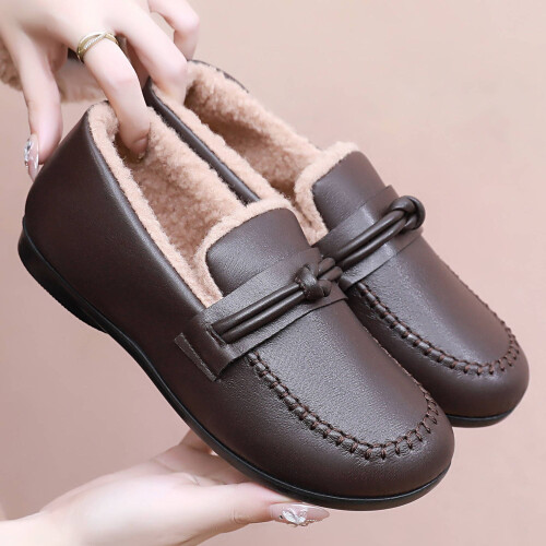 Χειμερινές μπότες slip-on για γυναίκες, μπότες με επένδυση fleece, ζεστές, φλατ φλις, 2