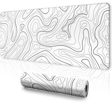 Tappetino per mouse XXL bianco topografico 35,3x15,7 pollici – Tappetino da scrivania minimalista per gaming e ufficio, compatibile con tutti i