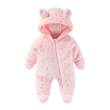 Macacão infantil de pelúcia com capuz e zíper, ideal para o inverno, para crianças de 9 a 12 meses – Rosa, perfeito para um look casual e para