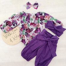 Conjunto de roupa infantil BULLPIANO para menina, composto por body, calça e faixa de cabelo, para bebês de 6 a 12 meses.