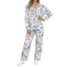 Pijamas de Natal combinando para a família, estampa floral, manga comprida.