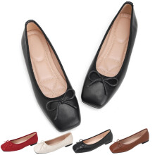 Vintage Mary Jane Ballerinas mit Schleife für Damen, eckige Zehenpartie, bequeme Ballerinas mit Memory-Schaum-Innensohle, lässige und elegante