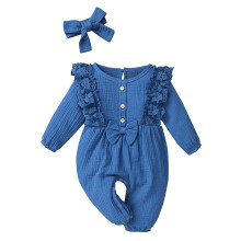 Macacão de renda de algodão com laço para meninas de 6 a 12 meses, macacão com estampa floral – compatível com roupas de bebê