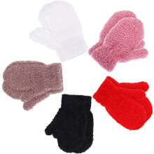 5 pares de luvas infantis de tricô elásticas com dedos completos para meninos e meninas, ideais para o inverno.