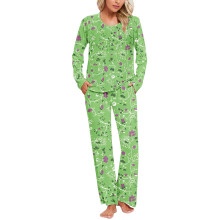 Ensemble pyjama femme en coton à manches longues, deux pièces avec poches