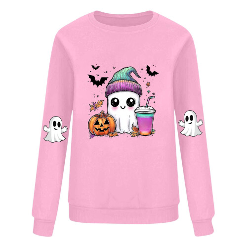Halloween Sweatshirt Fall Long Sleeve Funny Ghost Crewneck Spooky Raglan Graphic Pullover Shirts 2