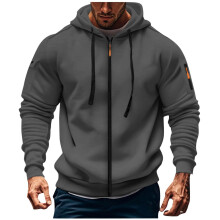 Herrehettegenser med ensfarget lomme, glidelås, snøring, fritids- og sportsgenser med lange ermer, størrelse S-3XL